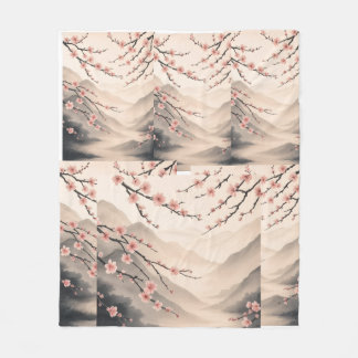 Zen Blossom Serenity: Ink Wash Harmony Beschrijvin Fleece Deken