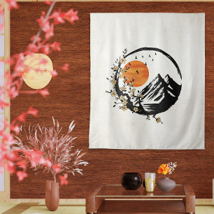 Zen Blossom: Zonsopgang Sereniteit Wandkleed
