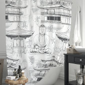 Zen Boeddha en Pagoda Oosterse kunst Douchegordijn