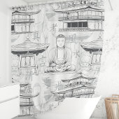 Zen Boeddha en Pagoda Oosterse kunst Douchegordijn