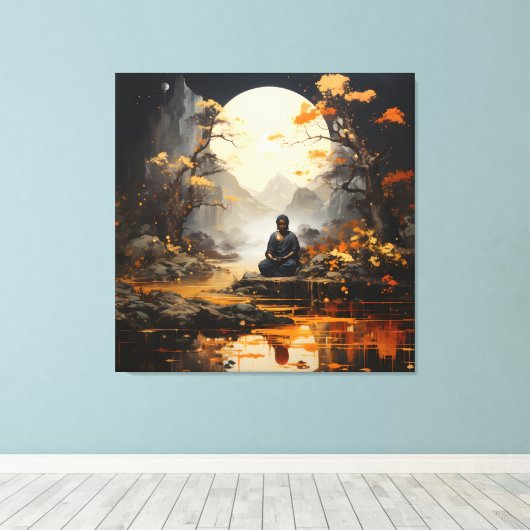 Zen Boeddha kalligrafie schilderij Canvas Afdruk (Insitu (Houten vloer))