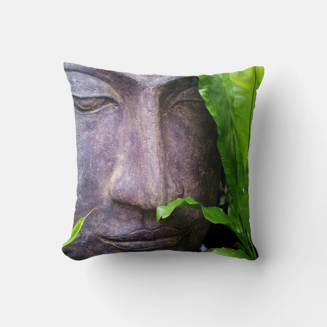 Zen Boeddha Sereniteitstuin Groene Bladeren Kussen (Voorkant)