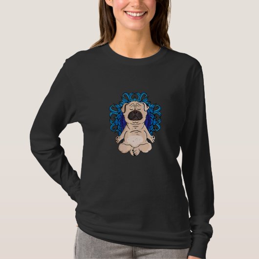 Zen Boeddhisme Meditation Dog Women Yoga Pug T-shirt (Voorkant)