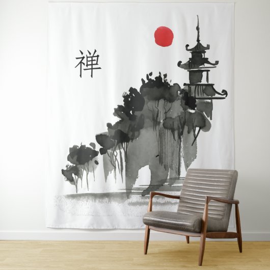 Zen Boeddhisme Monastry in de zon Wandkleed (In situ)