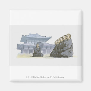 Zen Boeddhistische monniken knielen buiten tempel Magneet