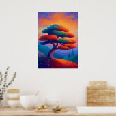 Zen Bonsai Boom Pointillisme Landschapskunst Poster (Keuken)