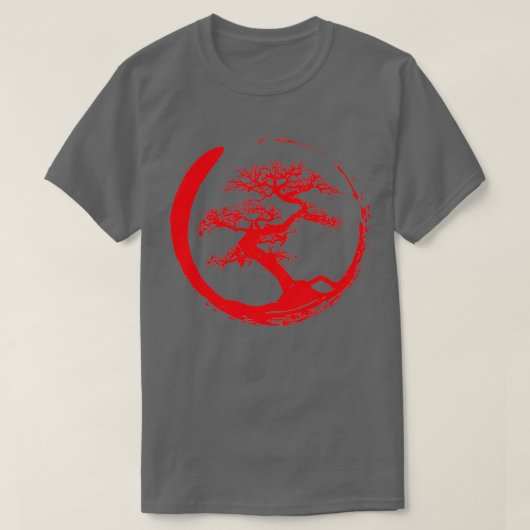 Zen Bonsai Tree in Enso Circle Red T-shirt (Design voorkant)