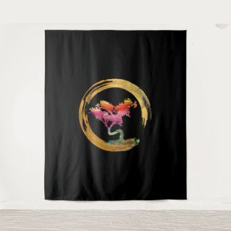 Zen Bonsai Tree Japanse Cirkel Enso Asian Art Wandkleed