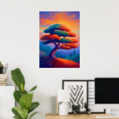 Zen Bonsai Tree Pointillism Landscape Art Poster (Thuiskantoor)
