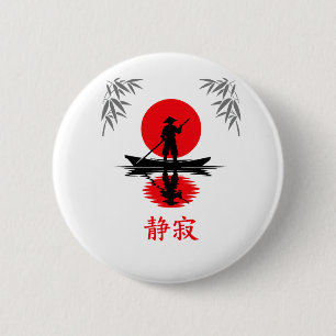 Zen-bootman Rode Zon Minimalistische Silhouet Ronde Button 5,7 Cm