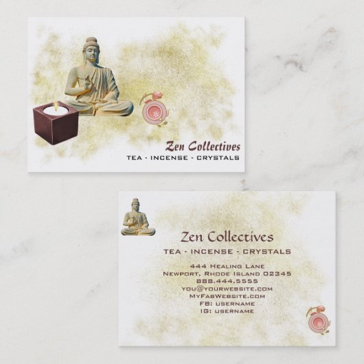 *~* Zen Buddha Candle Tea Lotus Gold Visitekaartje (Voorkant / Achterkant)