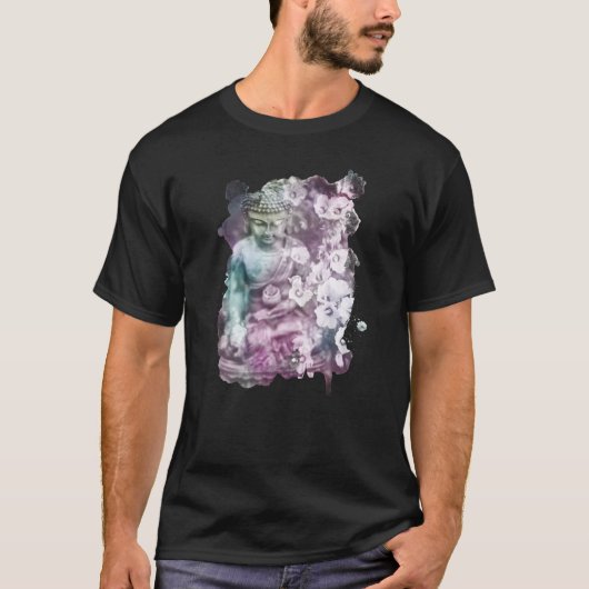 *~* Zen Buddha Flowers Pastel Black Mannen T-shirt (Voorkant)