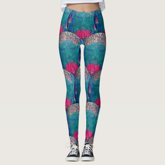 Zen Buddha Lotus Green Pattern Yoga Art Leggings (Voorkant)