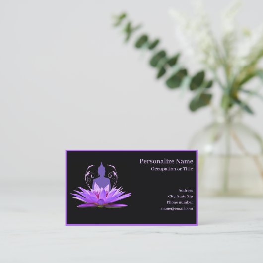 Zen Buddha Yoga Meditation Paarse Lotus Flower Visitekaartje (Staand voorkant)