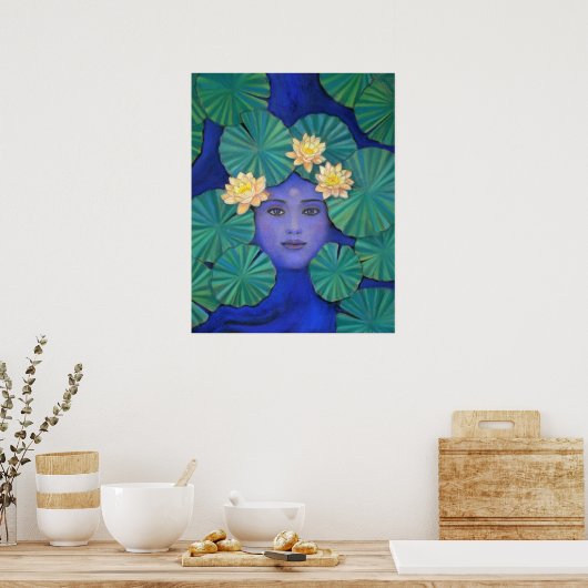 Zen Buddhism Poster Lotus Pond Kuan Yin Buddha Art (Keuken)
