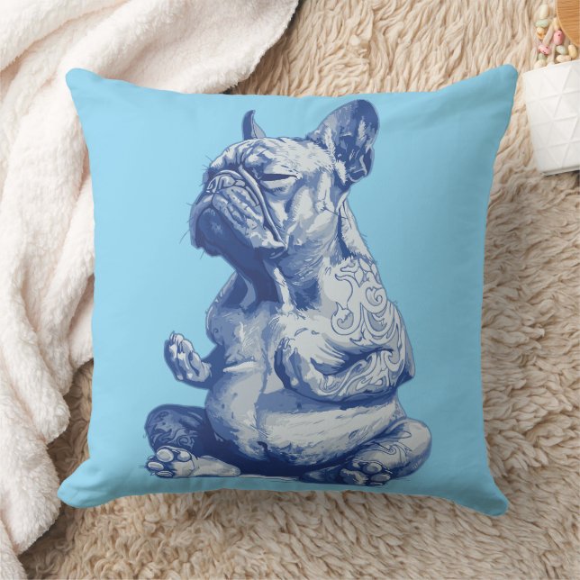 Zen Bulldog in Meditatiehouding Kunst Kussen (Deken)