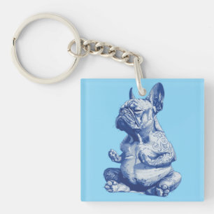 Zen Bulldog in Meditatiehouding Kunst Sleutelhanger