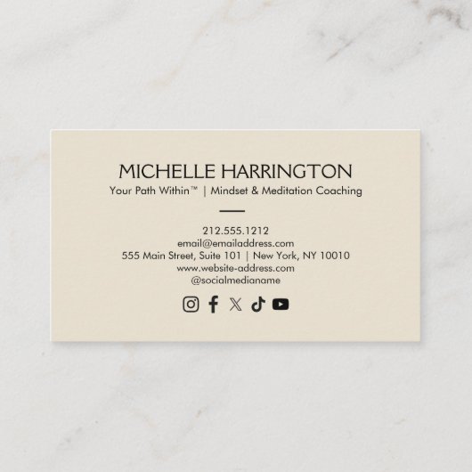 Zen Calm Midcentury Design voor Life Coaches, Yoga Visitekaartje (Achterkant)