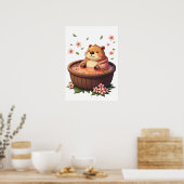 Zen Capybara Bubbelbad Ontspanning Sticker T-shirt Poster (Keuken)