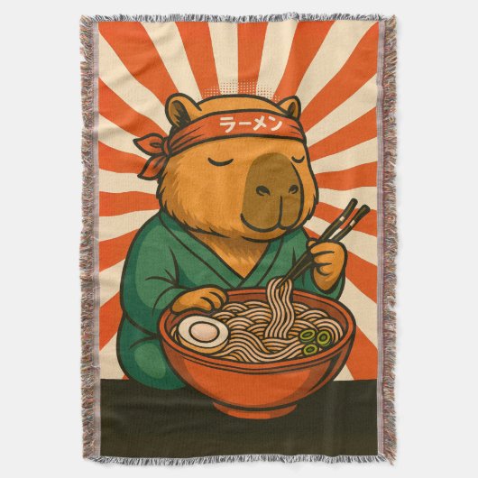 Zen Capybara Eating Ramen with Radiating Stripes Deken (Voorkant Verticaal)