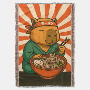 Zen Capybara Eet Ramen met Uitstralende Strepen Deken