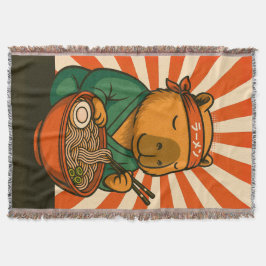 Zen Capybara Eet Ramen met Uitstralende Strepen Deken