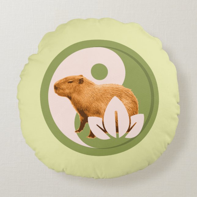 Zen Capybara Yin Yang Rond Kussen (Voorkant)