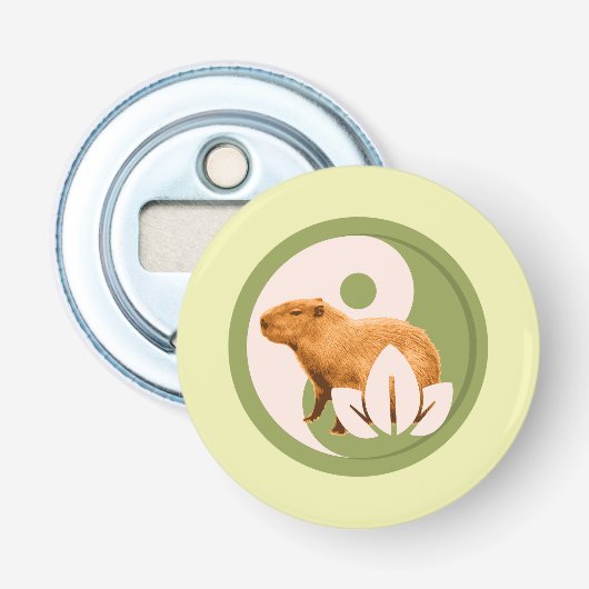 Zen Capybara Yin Yang Vreedzame Natuur Kunst Button Flesopener (Voorkant)