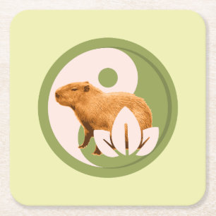 Zen Capybara Yin Yang Vreedzame Natuur Kunst Kartonnen Onderzetters