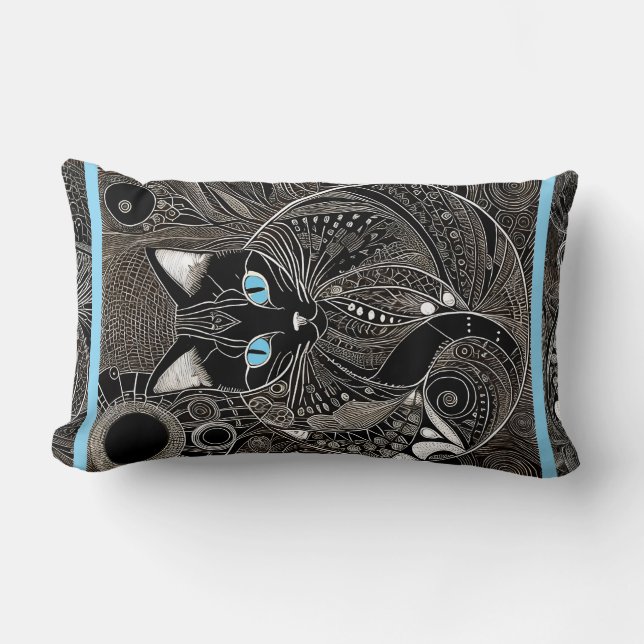 Zen Cat Companion, Nieuwe Maan Blauwe Streep Kussen (Voorkant)