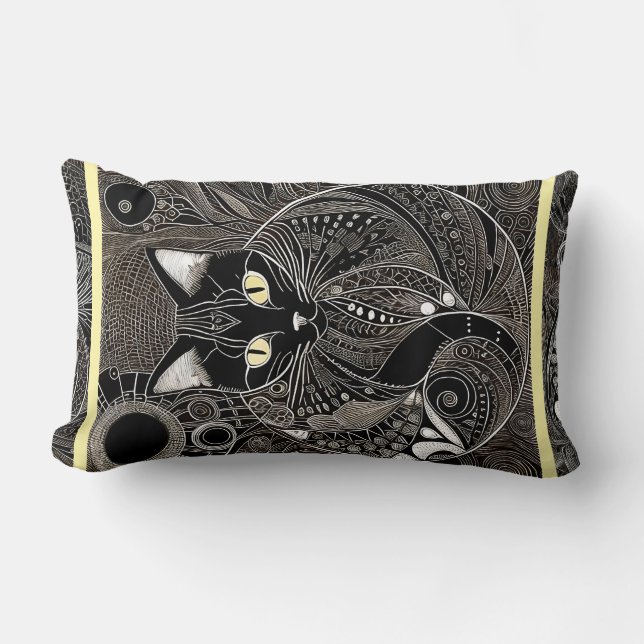 Zen Cat Companion, Nieuwe Maan Gele Streep Kussen (Voorkant)