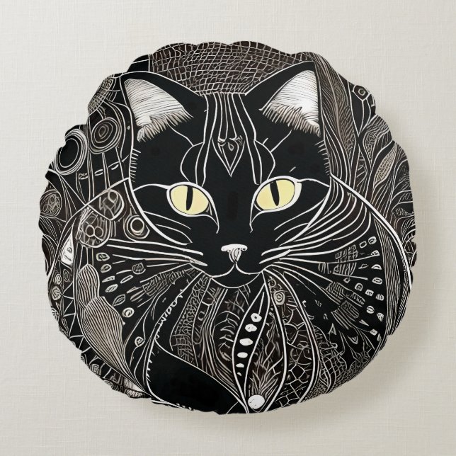 Zen Cat Companion Rond Kussen (Voorkant)