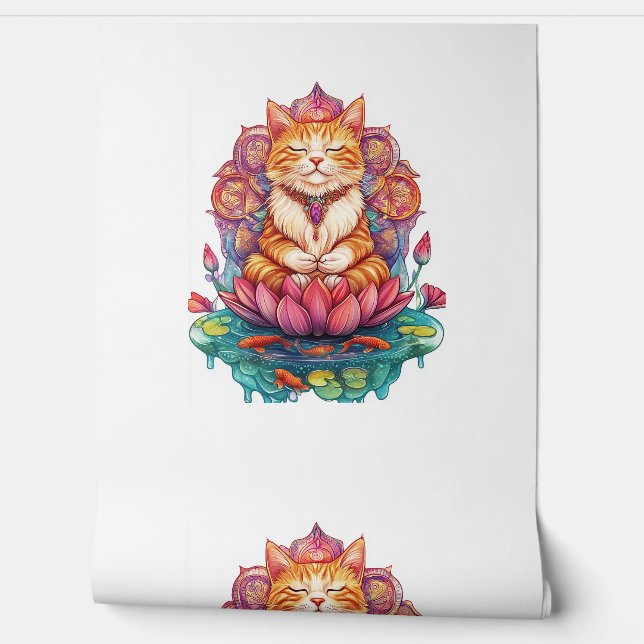 Zen Cat Vibes - Mediterende Kat Psychedelic Behang (Afrollen)