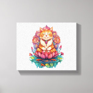 Zen Cat Vibes - Mediterende Kat Psychedelic Canvas Afdruk