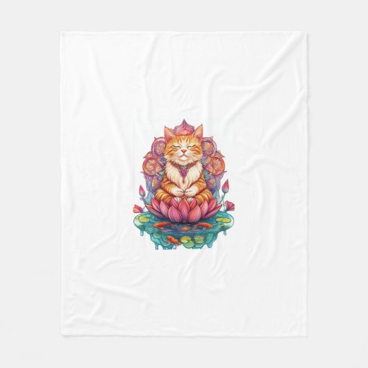 Zen Cat Vibes - Mediterende Kat Psychedelic Fleece Deken (Voorkant)