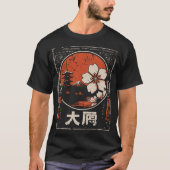 Zen Cherry Blossom Japanse Tempel Rode Cirkel T-shirt (Voorkant)