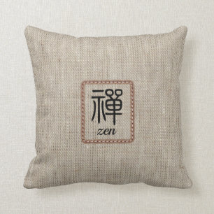 Zen Chinese kalligrafie beige faux burlap kussen