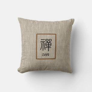 Zen Chinese woord en tekst op beige jute print Kussen