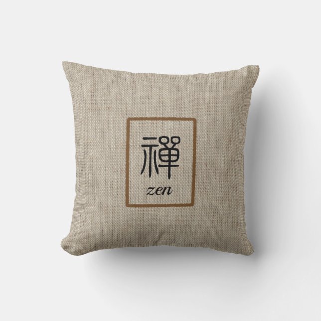 Zen Chinese woord en tekst op beige jute print Kussen (Voorkant)