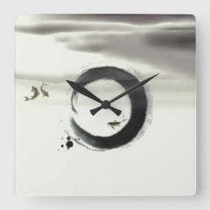 Zen Circle Enso Koi Borstel schilderkunst Vierkante Klok
