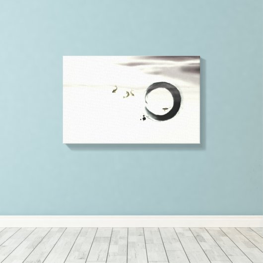 Zen Circle Enso Koi Brush Painting Art Canvas Afdruk (Insitu (Houten vloer))