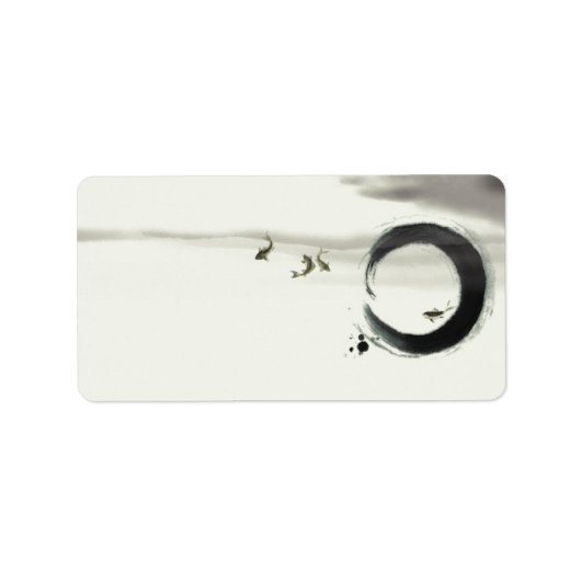 Zen Circle Enso Koi Brush Painting Art Etiket (Voorkant)