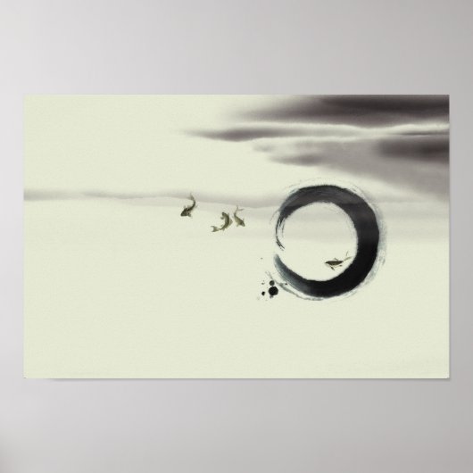 Zen Circle Enso Koi Brush Painting Art Poster (Voorkant)