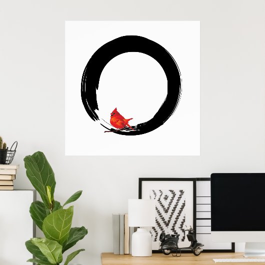 Zen Circle with Christmas Cardinal Poster (Thuiskantoor)