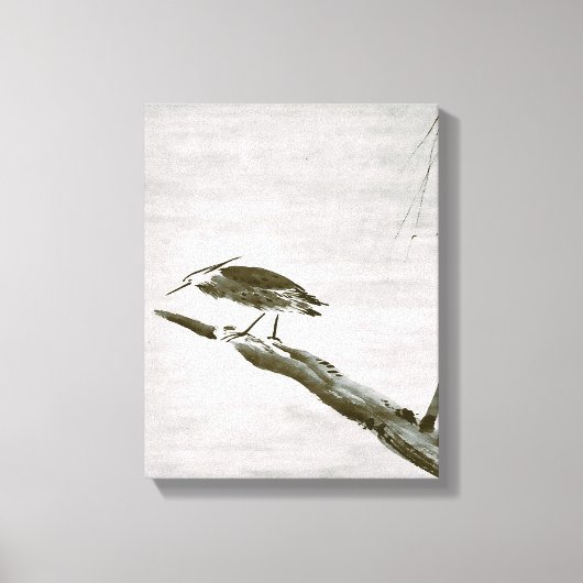 Zen Classics - Sesshu - Heron en Willow Canvas Afdruk (Voorkant)