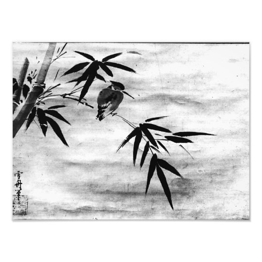 Zen Classics - Sesshu - Vogel en Bamboe Foto Afdruk (Voorkant)