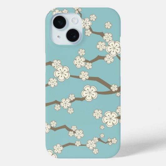 Zen Cream Sakura Kersenbloesem Bloemen op blauw Case-Mate iPhone Case (Achterkant)
