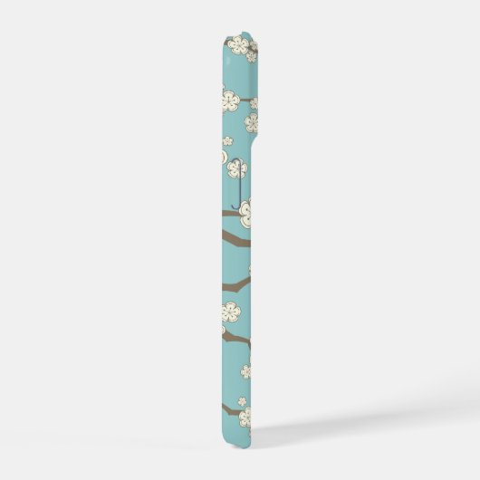 Zen Cream Sakura Kersenbloesem Bloemen op blauw iPhone 15 Case (Rechterkant)