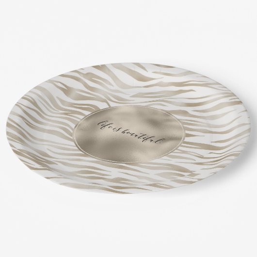 Zen Cream White Coca Brown Zebra Print Papieren Bordje (Gekanteld)