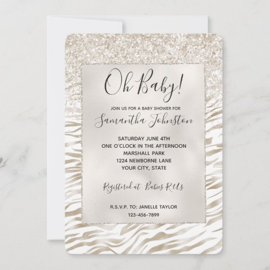 Zen Cream White Cocoa Brown Glitter Zebra Print Kaart (Voorkant)